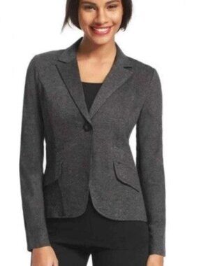 CAbi Jet Set Gray Ponte Blazer Jacket Faux Pockets Button Closure #616 Size 8